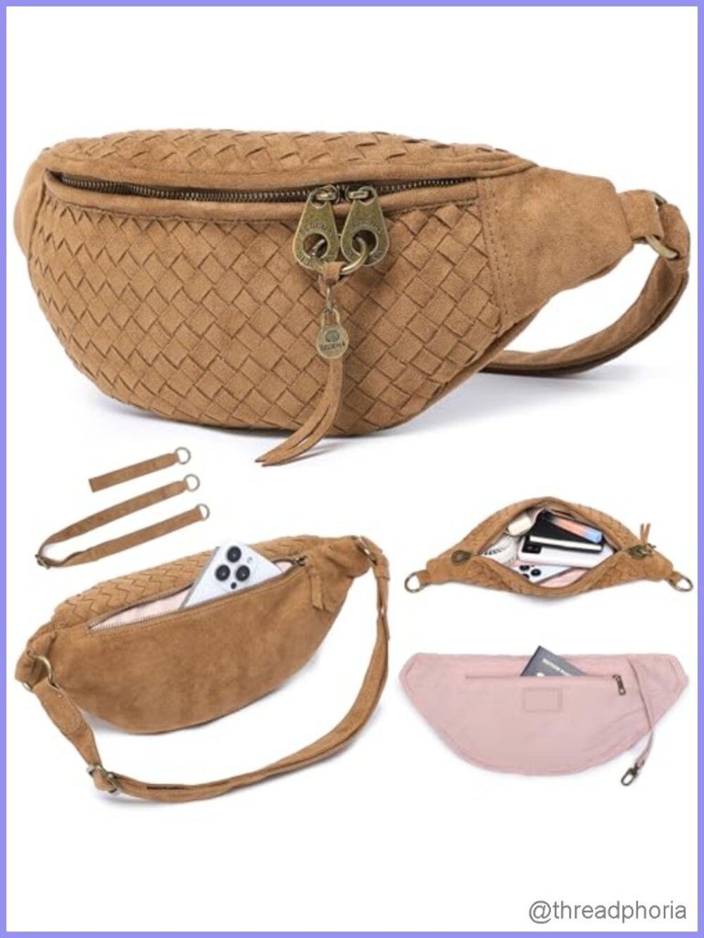 Vegan Suede Woven Anti-Pickpocket Crossbody Bag with RFID Pocket, Travel Purse